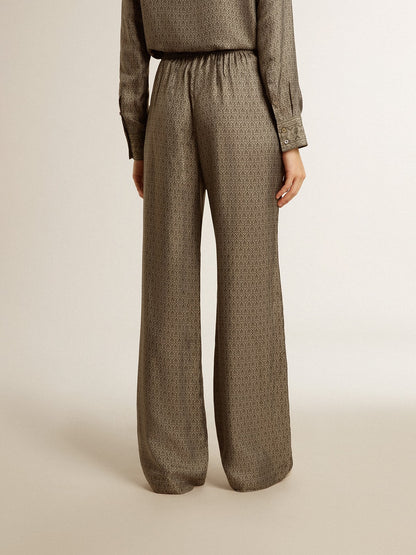 Women's green viscose-blend silk pants with floral pattern - Golden Goose Women