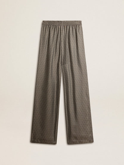 Women's green viscose-blend silk pants with floral pattern - Golden Goose Women