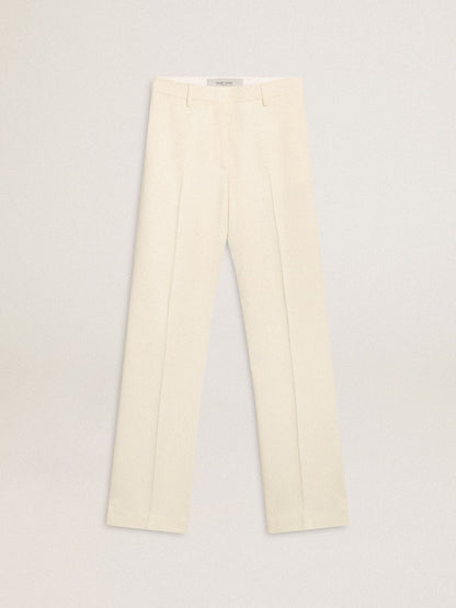 Women's loose pants in worn-white tailored fabric - Golden Goose Women