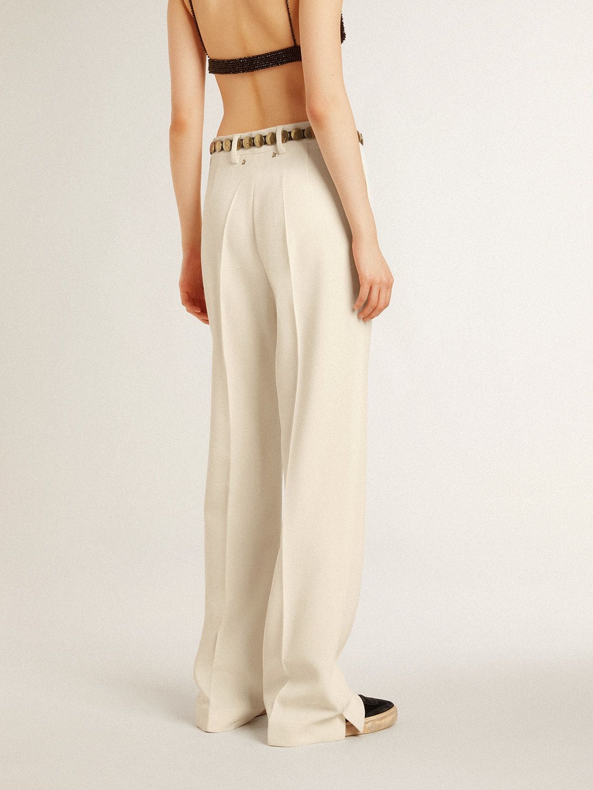 Women's loose pants in worn-white tailored fabric - Golden Goose Women