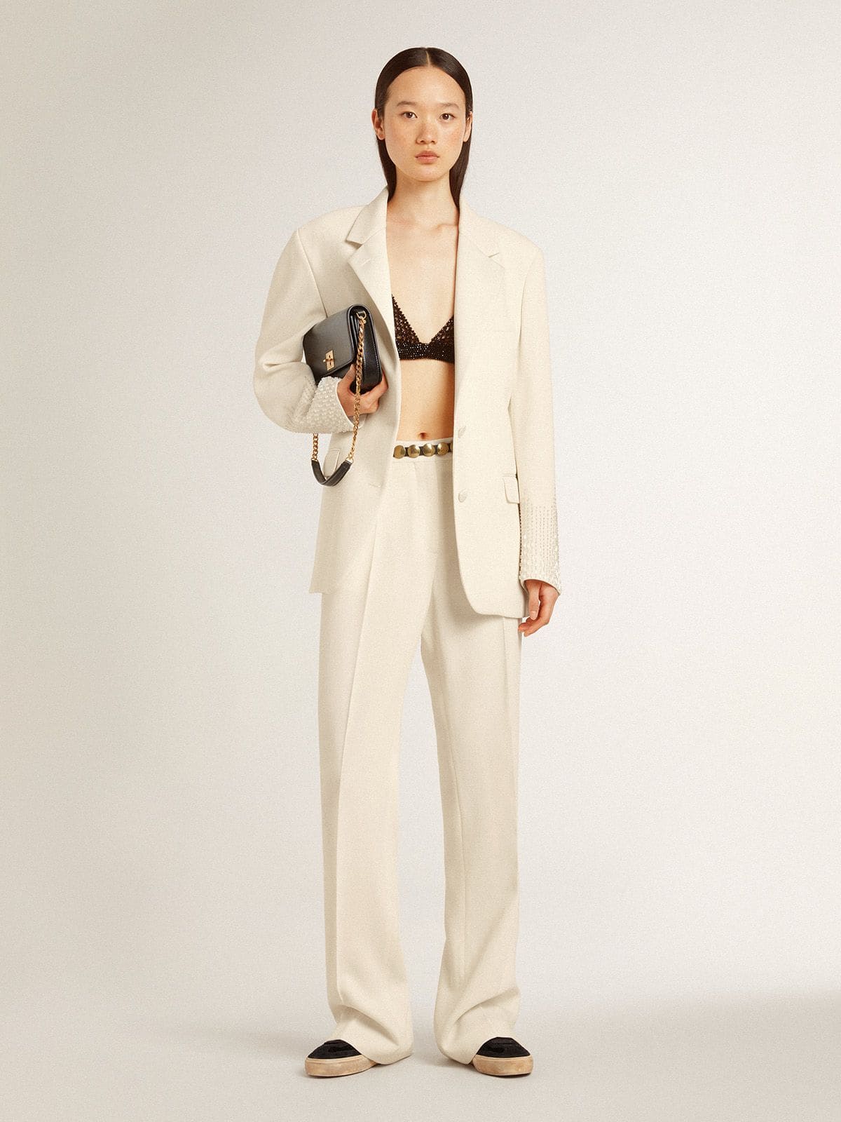 Women's loose pants in worn-white tailored fabric - Golden Goose Women