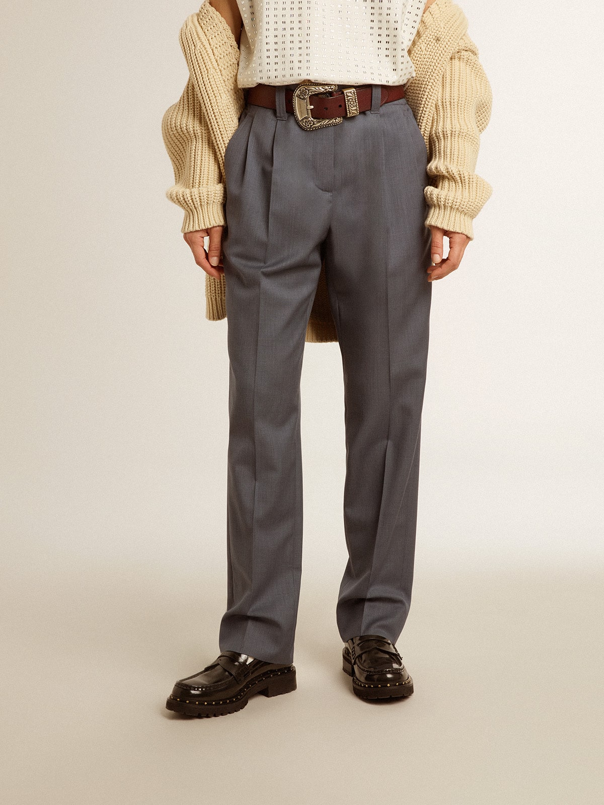 Women's loose pants in baby blue wool - Golden Goose Women
