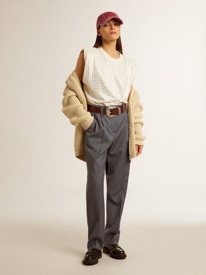 Women's loose pants in baby blue wool - Golden Goose Women
