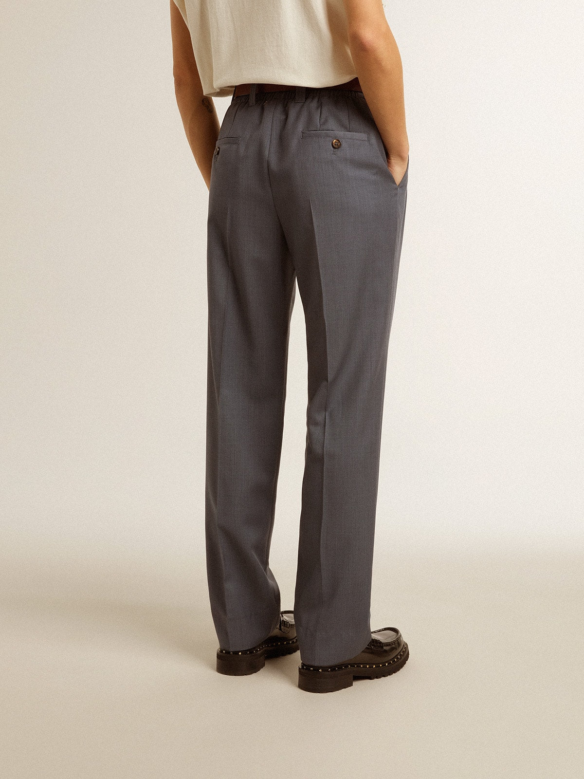 Women's loose pants in baby blue wool - Golden Goose Women