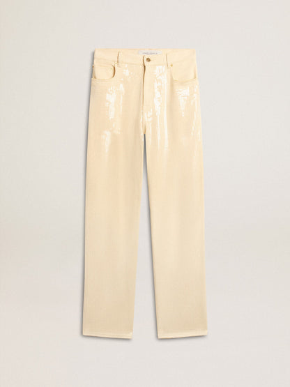 Ecru pants with transparent all-over sequins - Golden Goose Women