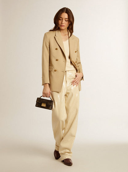 Ecru pants with transparent all-over sequins - Golden Goose Women