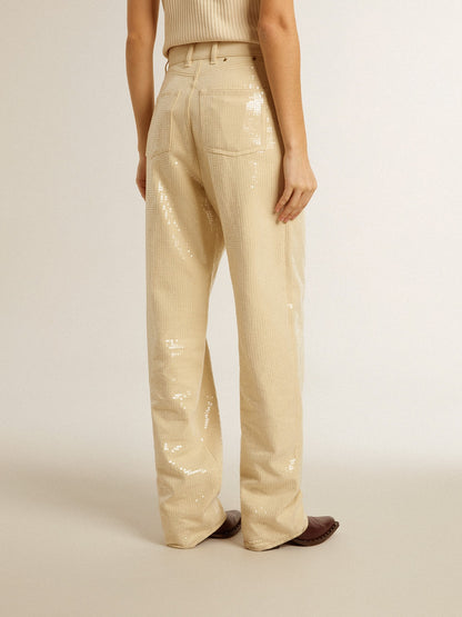 Ecru pants with transparent all-over sequins - Golden Goose Women