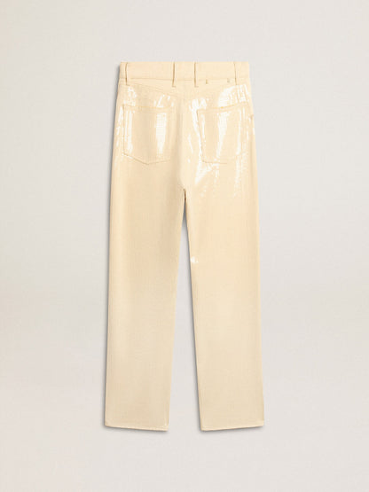 Ecru pants with transparent all-over sequins - Golden Goose Women