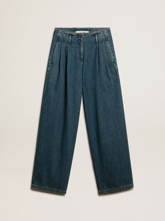 Women’s blue cotton pleated pants - Golden Goose Women