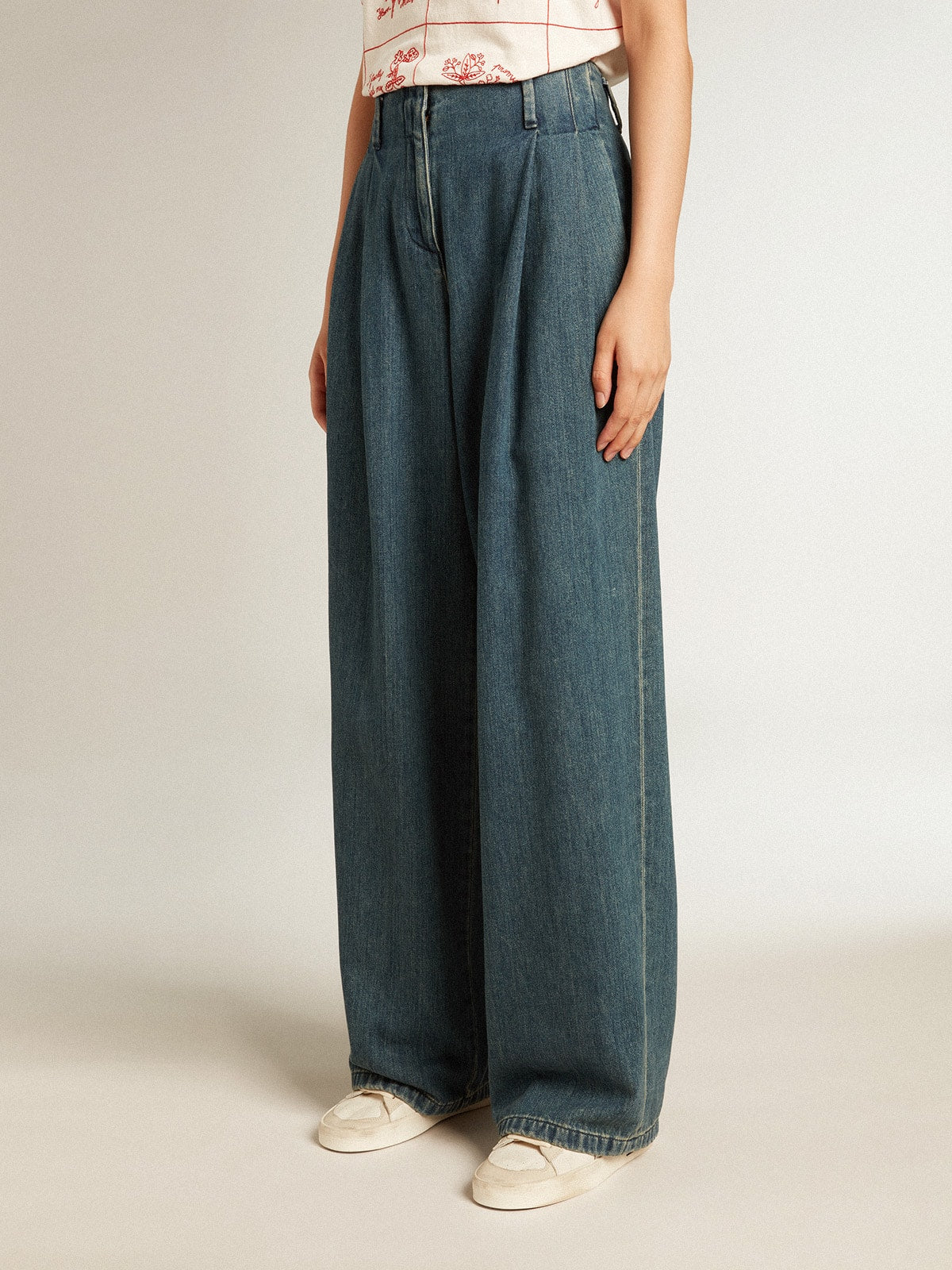 Women’s blue cotton pleated pants - Golden Goose Women