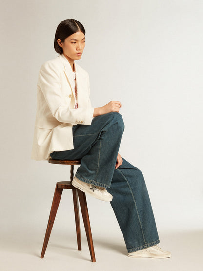 Women’s blue cotton pleated pants - Golden Goose Women