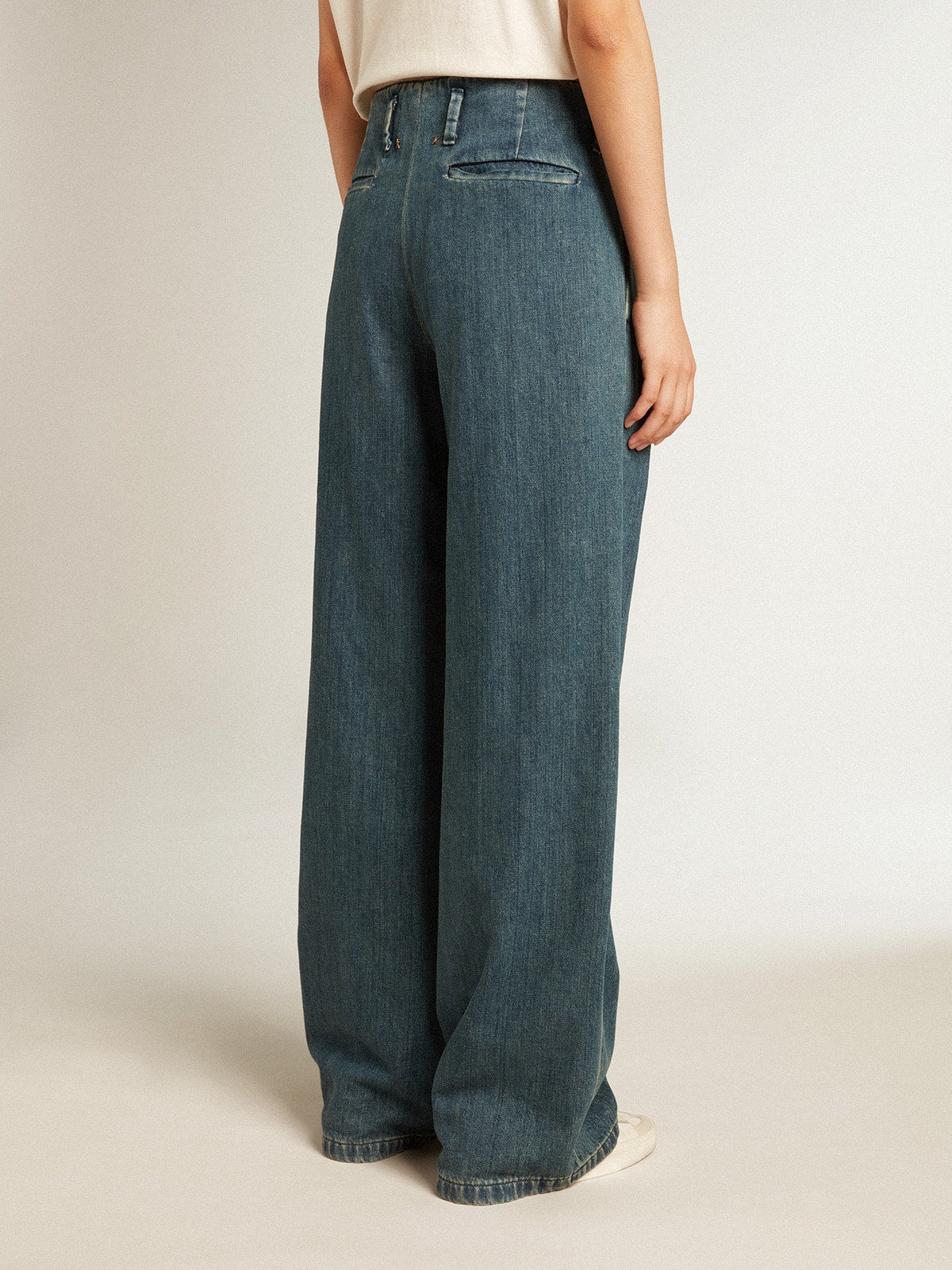 Women’s blue cotton pleated pants - Golden Goose Women