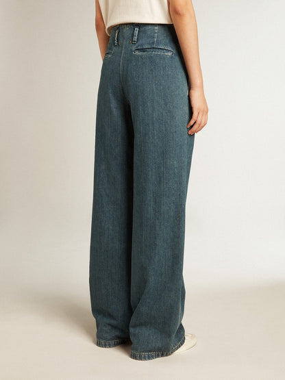 Women’s blue cotton pleated pants - Golden Goose Women