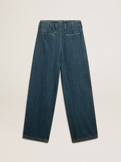 Women’s blue cotton pleated pants - Golden Goose Women
