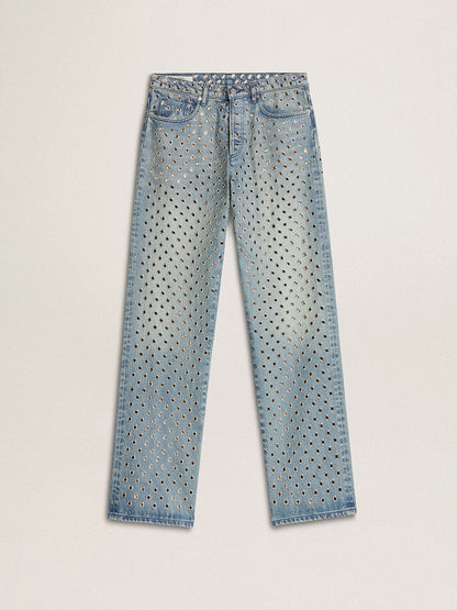 Women's washed jeans with all-over eyelets - Golden Goose Women