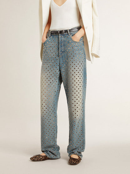 Women's washed jeans with all-over eyelets - Golden Goose Women