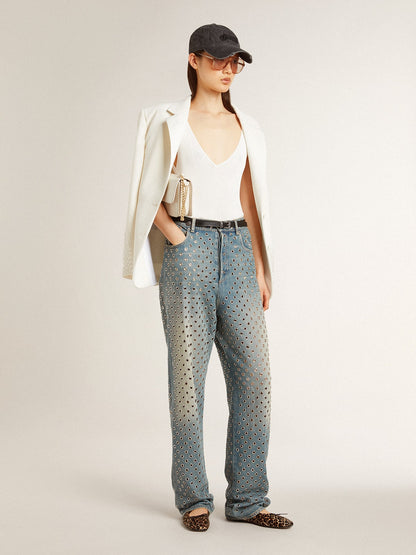 Women's washed jeans with all-over eyelets - Golden Goose Women