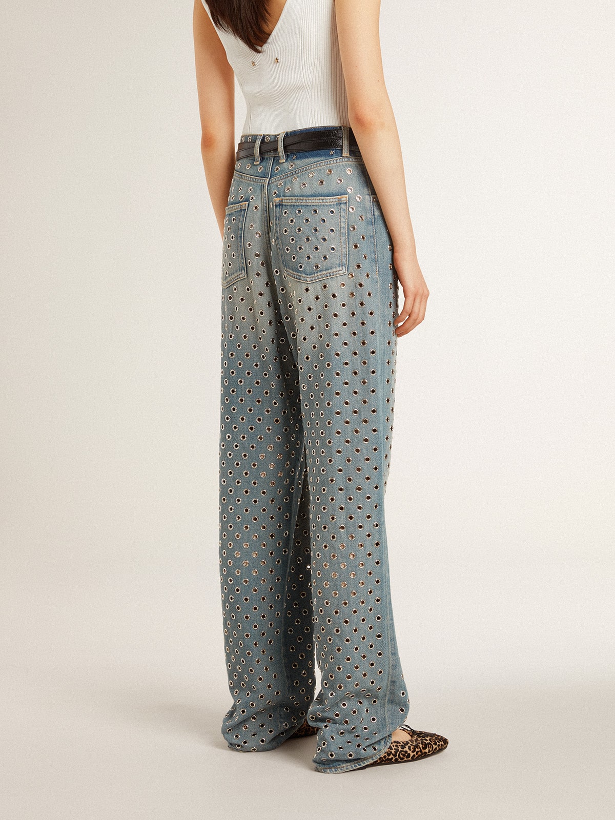 Women's washed jeans with all-over eyelets - Golden Goose Women