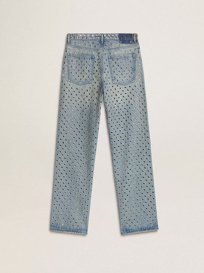 Women's washed jeans with all-over eyelets - Golden Goose Women