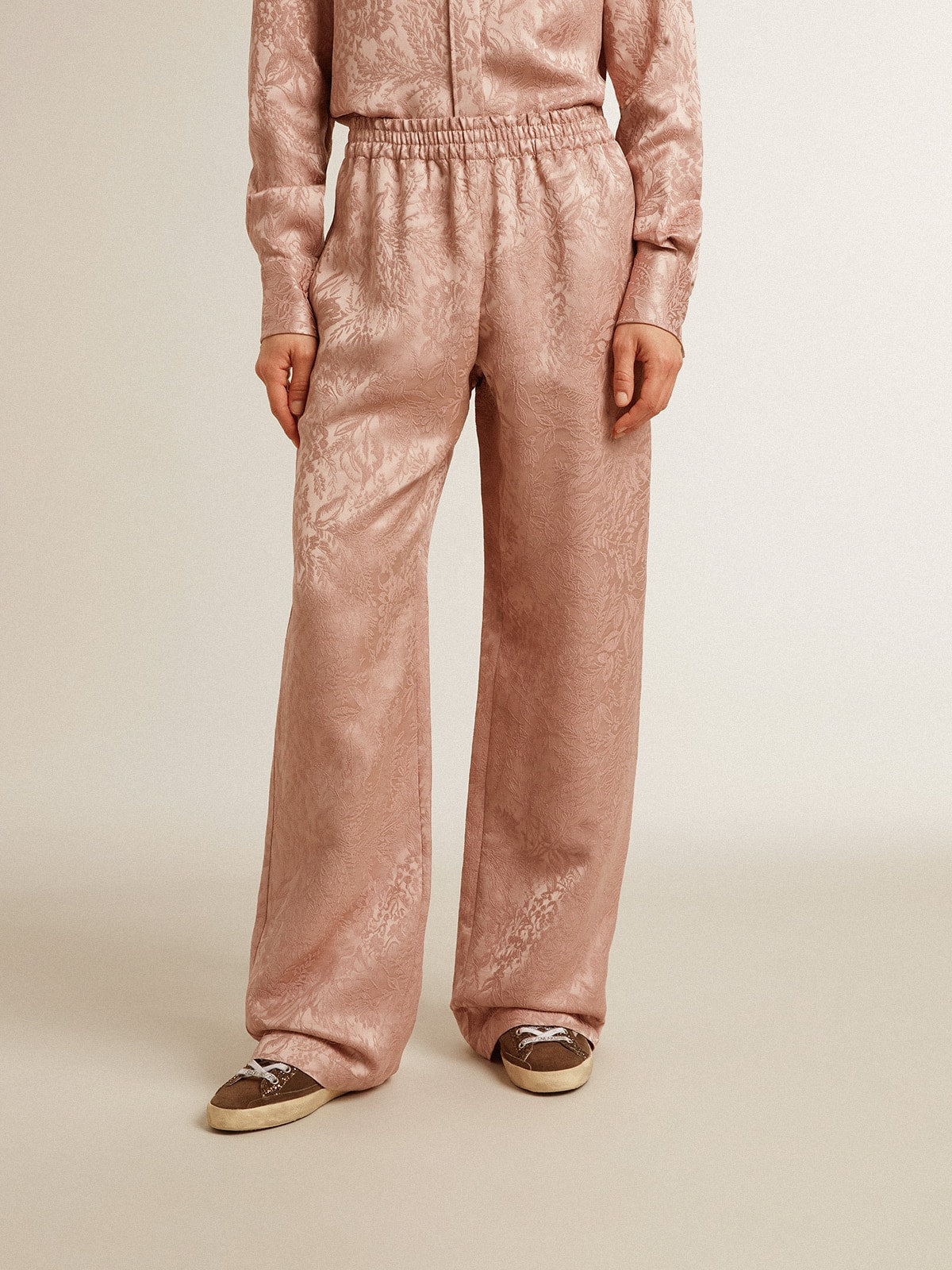 Women's pink viscose pants with floral pattern - Golden Goose Women