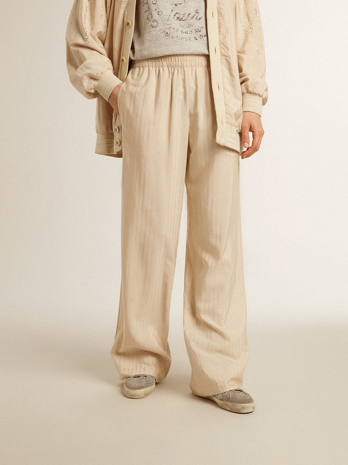 Women's light beige silk and viscose joggers - Golden Goose Women