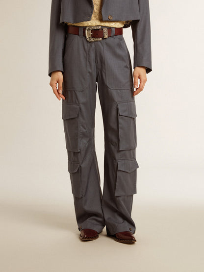 Women's cargo pants in baby blue wool - Golden Goose Women