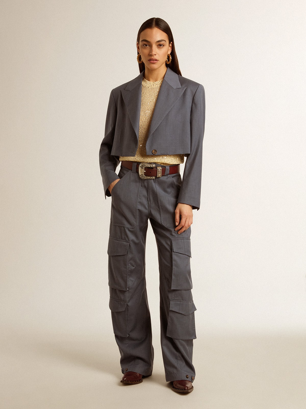 Women's cargo pants in baby blue wool - Golden Goose Women