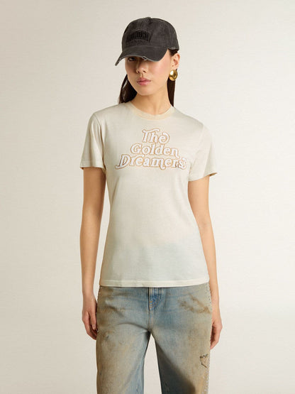 Women's white T-shirt with print on the front - Golden Goose Women