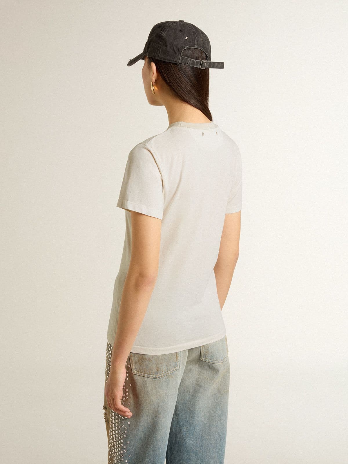 Women's white T-shirt with print on the front - Golden Goose Women