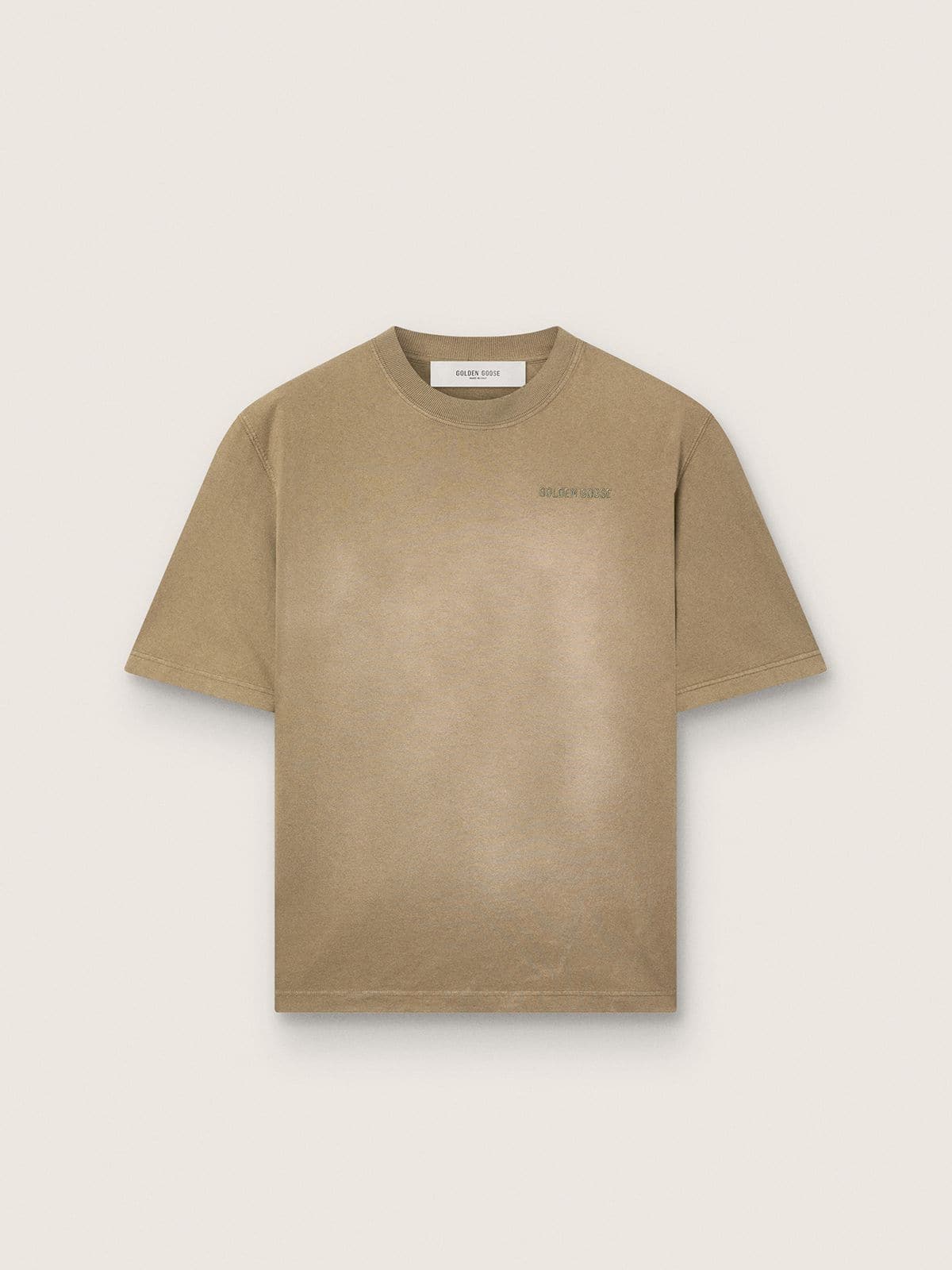 Unisex T-shirt in beige cotton jersey with embroidered logo - Golden Goose Women|Men