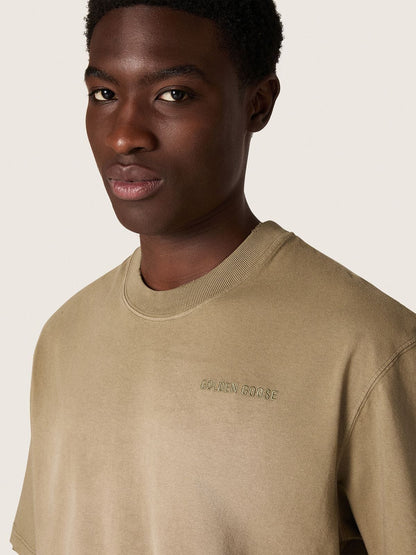 Unisex T-shirt in beige cotton jersey with embroidered logo - Golden Goose Women|Men