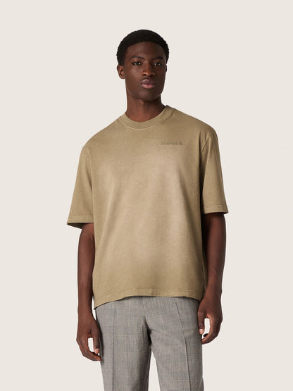 Unisex T-shirt in beige cotton jersey with embroidered logo - Golden Goose Women|Men