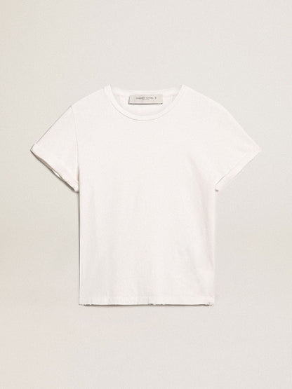 Distressed regular-fit women’s T-shirt in white - Golden Goose Women