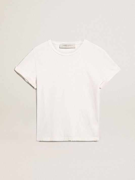 Distressed regular-fit women’s T-shirt in white - Golden Goose Women