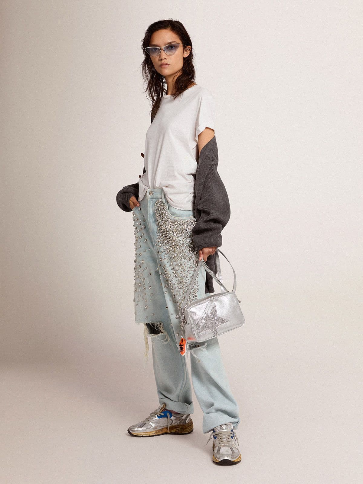 Distressed regular-fit women’s T-shirt in white - Golden Goose Women