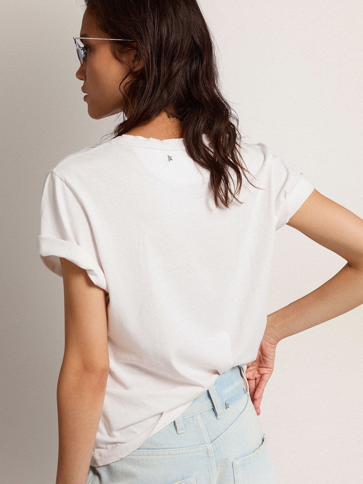Distressed regular-fit women’s T-shirt in white - Golden Goose Women