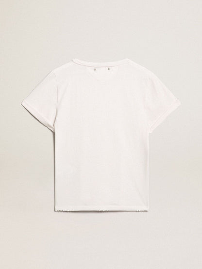 Distressed regular-fit women’s T-shirt in white - Golden Goose Women