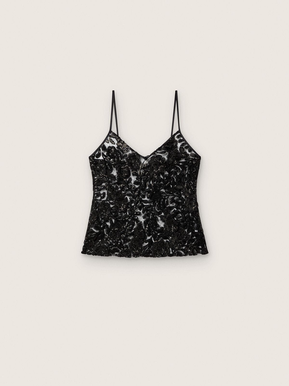 Women's top in black tulle with floral pattern in black sequins - Golden Goose Women