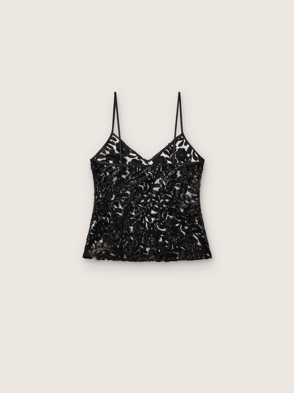 Women's top in black tulle with floral pattern in black sequins - Golden Goose Women