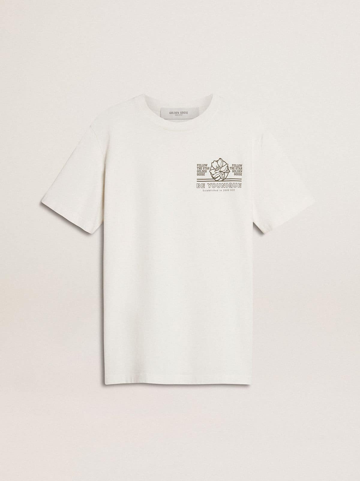 Women's white T-shirt with black print on the chest - Golden Goose Women