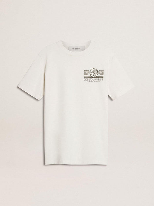 Women's white T-shirt with black print on the chest - Golden Goose Women
