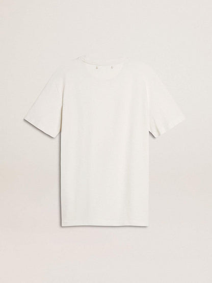 Women's white T-shirt with black print on the chest - Golden Goose Women