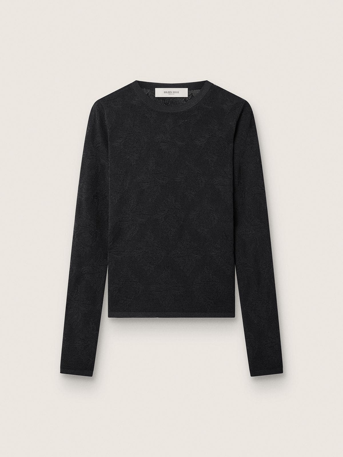 Women's crew-neck sweater with black floral jacquard pattern - Golden Goose Women