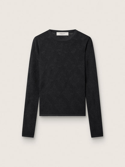 Women's crew-neck sweater with black floral jacquard pattern - Golden Goose Women