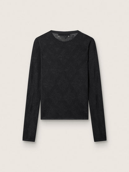 Women's crew-neck sweater with black floral jacquard pattern - Golden Goose Women