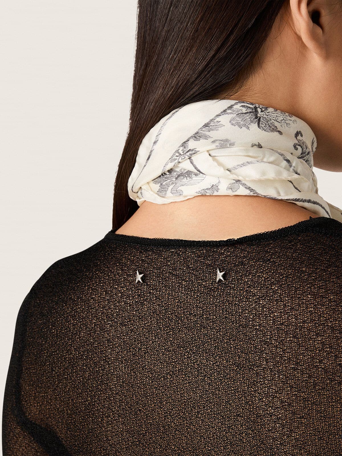 Women's crew-neck sweater with black floral jacquard pattern - Golden Goose Women