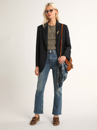 Olive-green regular-fit T-shirt with Golden lettering on the front - Golden Goose Women