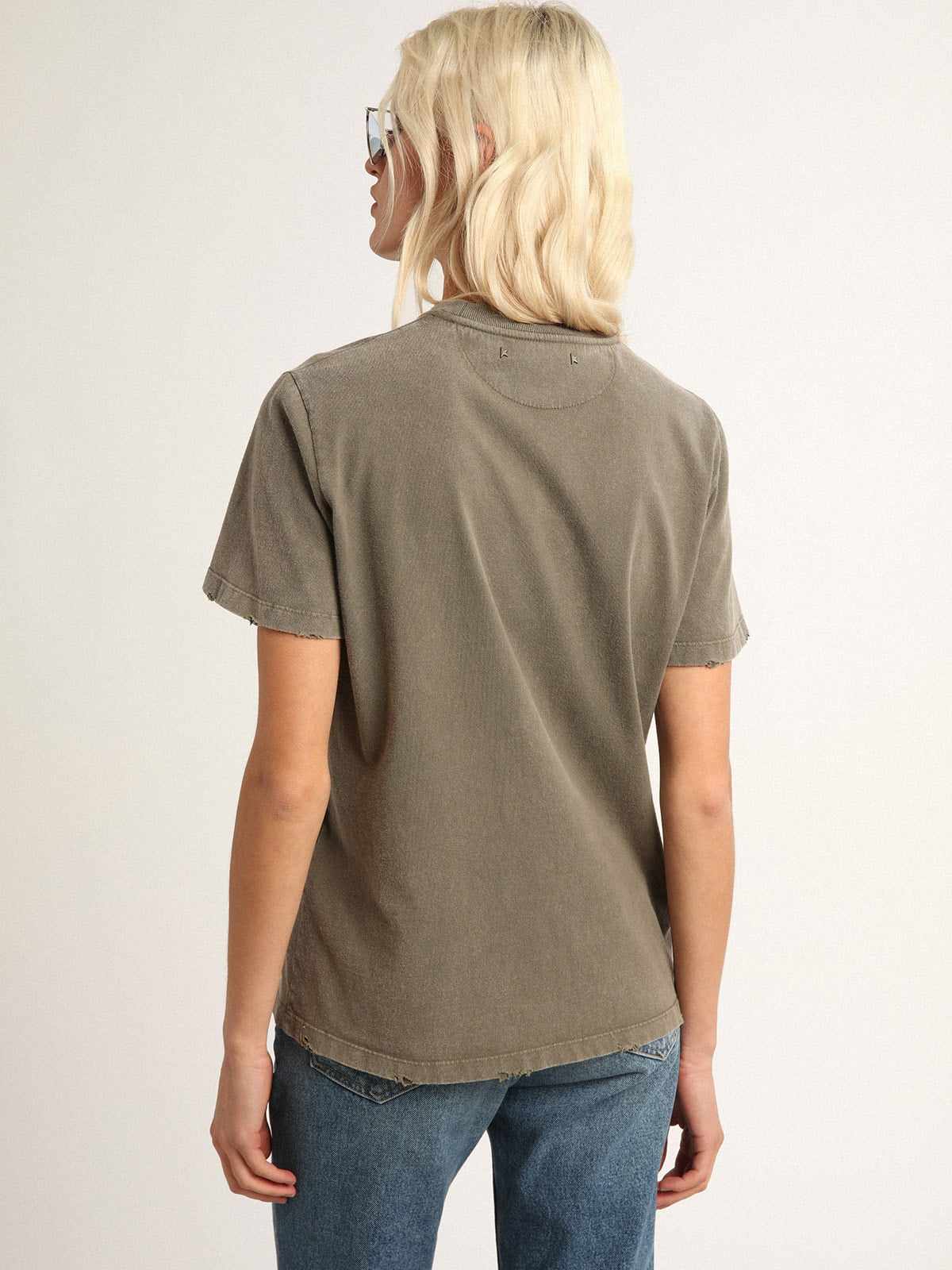 Olive-green regular-fit T-shirt with Golden lettering on the front - Golden Goose Women