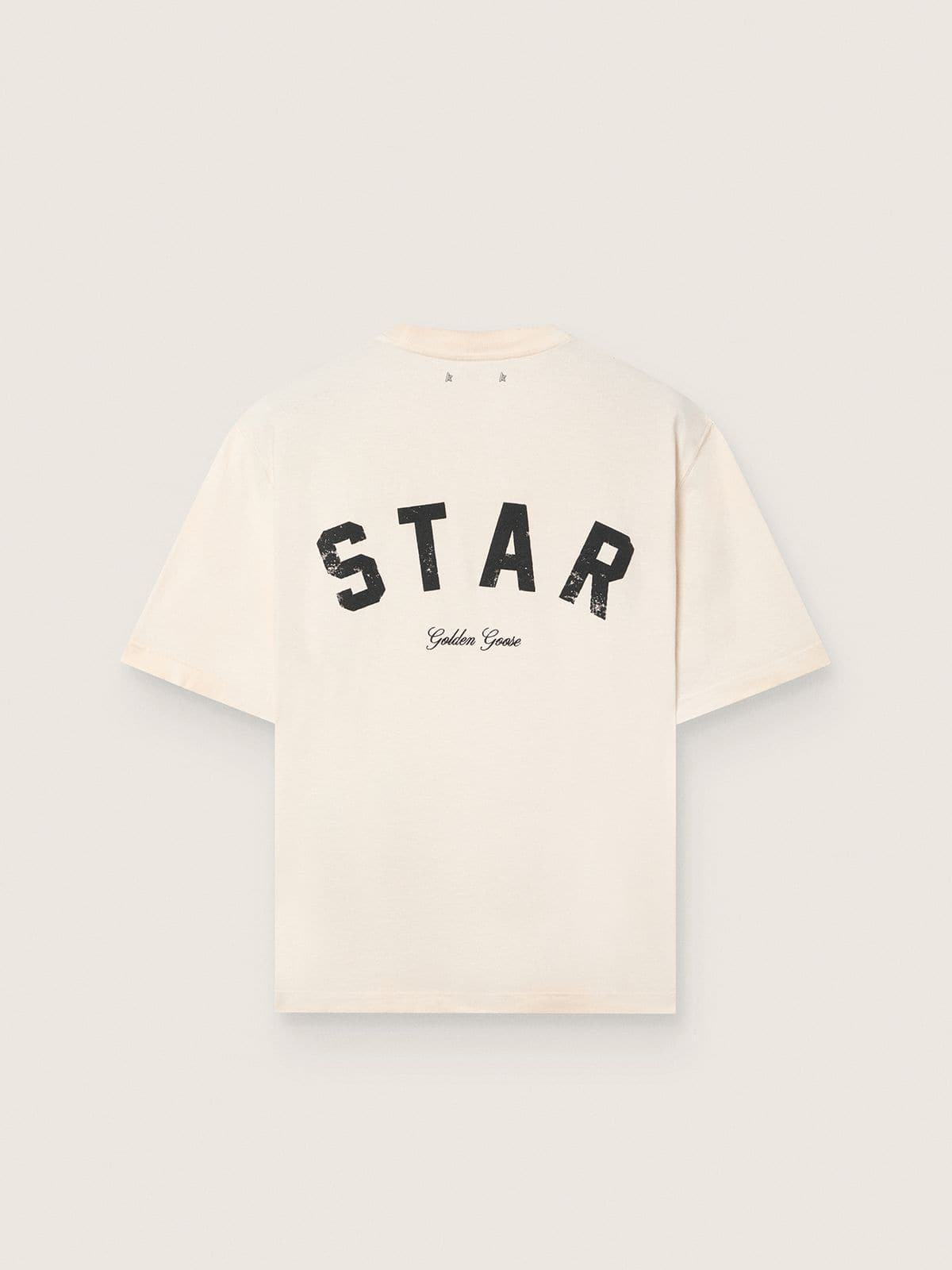 Star unisex cotton T-shirt in vintage white with black print on the back - Golden Goose Women|Men