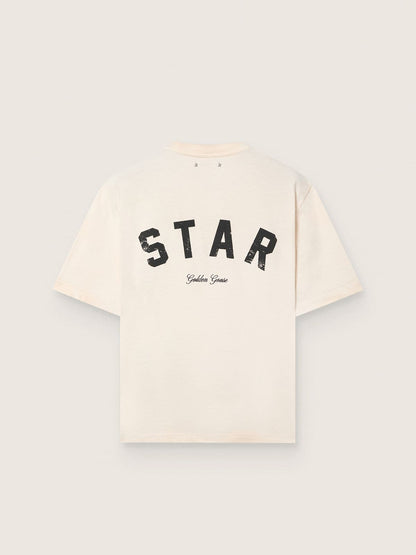 Star unisex cotton T-shirt in vintage white with black print on the back - Golden Goose Women|Men